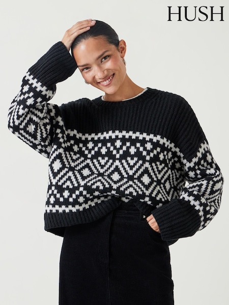 Hush Black Kelsey Relaxed Fairisle Knitted Jumper (AU7095) | €70