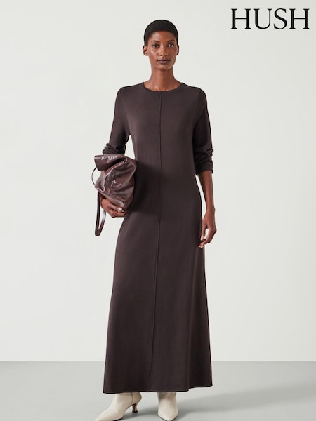 Hush Brown Talen Long Sleeved Knitted Maxi Jumper Dress (AU7113) | €70