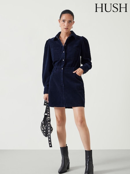 Hush Blue Mariella Corduroy Mini 100% Cotton Dress (AU7117) | €133