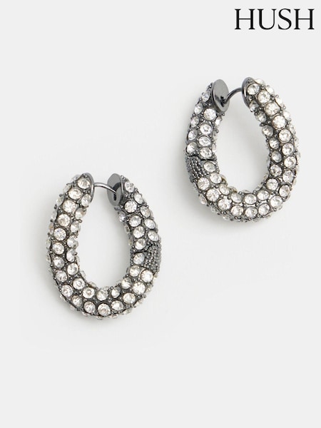 Hush Silver Tone Large Pia Pave Twist Hoop Earrings (AU7119) | ₪226