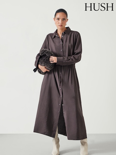 Hush Brown Martina Midi Shirt Dress (AU7165) | R$ 1,085