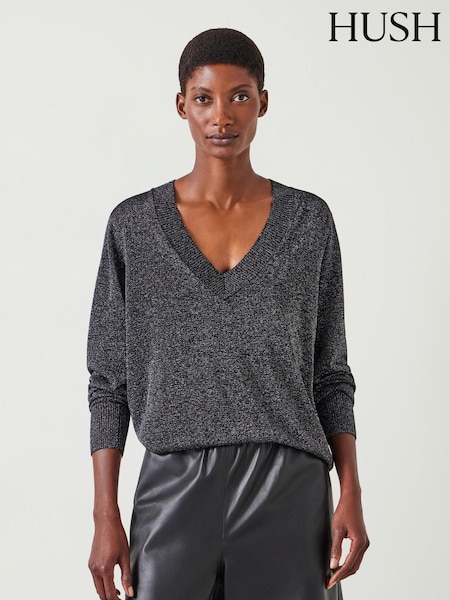 Hush Gracey V-Neck Metallic Jumper (AU7199) | 521 LEI