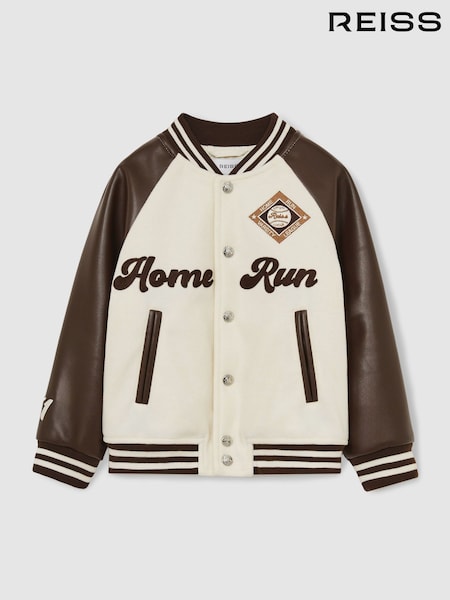 Reiss Off White/Brown Walker 13-14 yrs Home Run Varsity Bomber Jacket (AU7211) | €113
