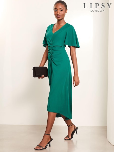 Lipsy Short Sleeve V-Neck Ruched Midi Dress (AU7226) | €26