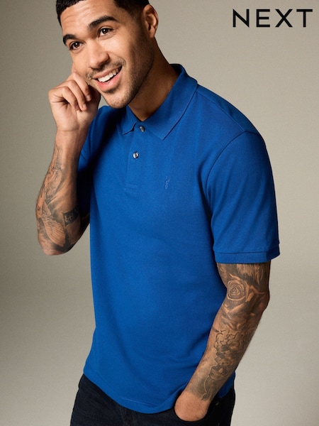 Dark Blue Regular Fit Short Sleeve Pique Polo Shirt (AU7245) | 89 QAR