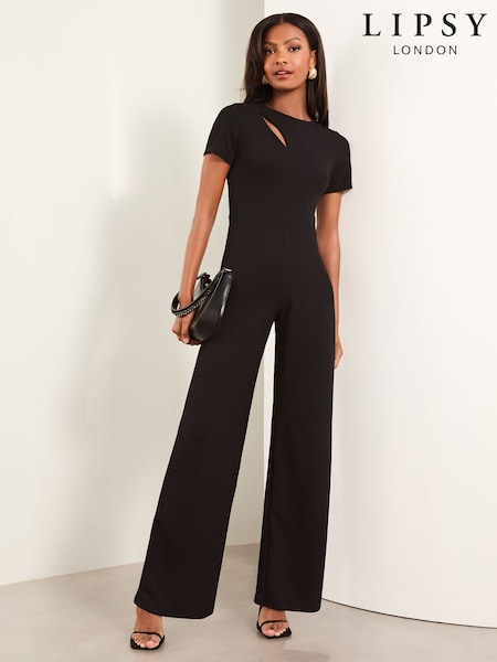 Negro - Lipsy Short Sleeve Splice Jumpsuit (AU7256) | 83 €