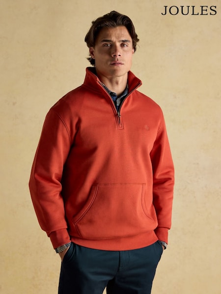 Jenkins Orange Brushed Cotton Quarter Zip Sweatshirt (AU7257) | R$ 590