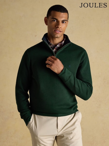 Joules Alistair Cosy Dark Green French Ribbed Knit Sweatshirt (AU7258) | R$ 495
