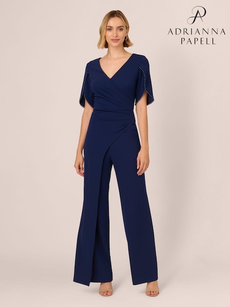 Adrianna Papell Blue Pearl Knit Crepe Jumpsuit (AU7282) | ‏950‏₪