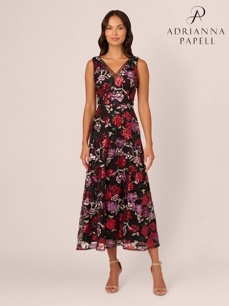 Adrianna Papell Floral Sequin Ankle Black Dress (AU7287) | €230