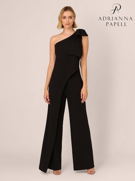 Adrianna Papell Black One Shoulder Bow Jumpsuit (AU7290) | 985 QAR