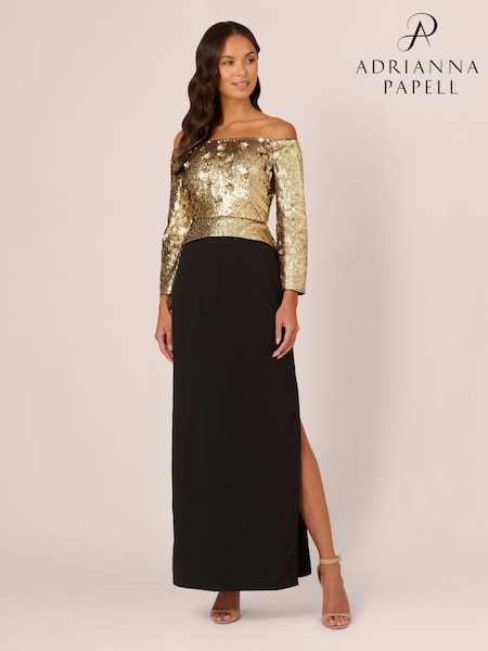 Adrianna Papell Off Shoulder Bead Crepe Black Dress (AU7293) | €207