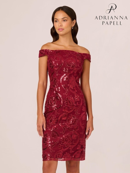 Adrianna Papell Studio Red Off Shoulder Sheath Dress (AU7302) | €89