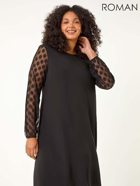 Roman Curve Spot Stretch Mesh Swing Dress (AU7315) | 402 LEI
