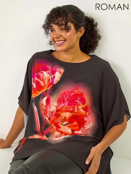 Roman Red Curve Floral Overlay Top (AU7325) | €51