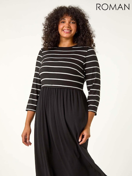 Roman Black Curve Contrast Stripe Stretch Dress (AU7326) | €58
