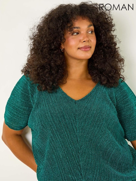 Roman Green Curve Metallic Plisse Banded Top (AU7337) | €53