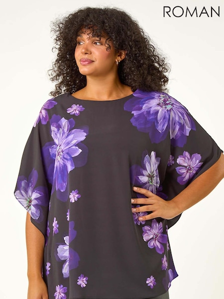 Roman Purple Curve Floral Overlay Top (AU7342) | 2,403 UAH