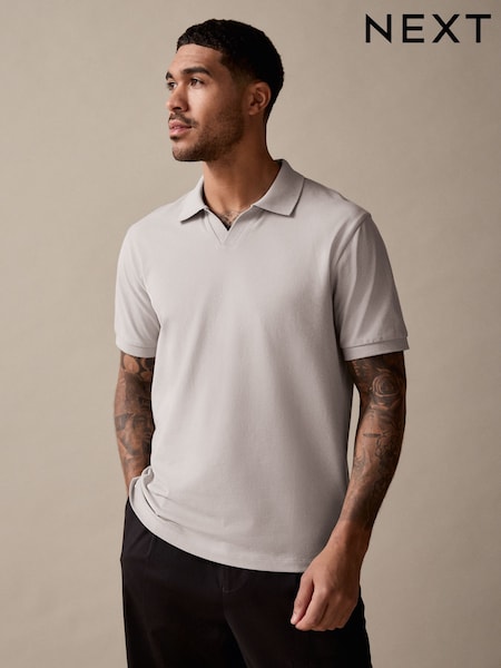 Ice Grey Short Sleeve Cuban Collar Pique Polo Shirt (AU7349) | €20