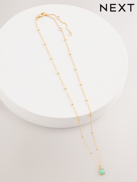 Gold Plated Sterling Silver Square Stone Ball Chain Necklace (AU7365) | SGD 56