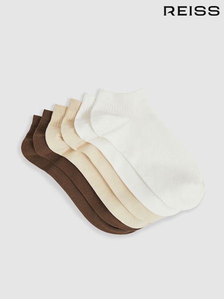 Reiss Chocolate/White Callie 3 Pack of Trainer Socks (AU7421) | €45