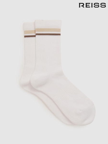 Blanco - Reiss Helena Cotton-Blend Striped Crew Socks (AU7422) | 25 €