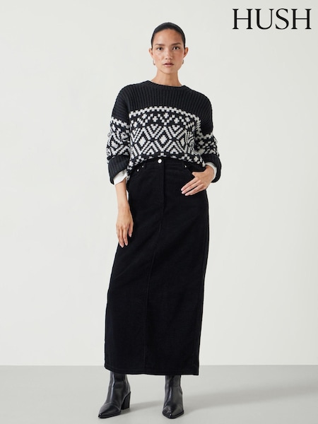 Hush Black 100% Cotton Alana Corduroy Maxi Skirt (AU7430) | €122
