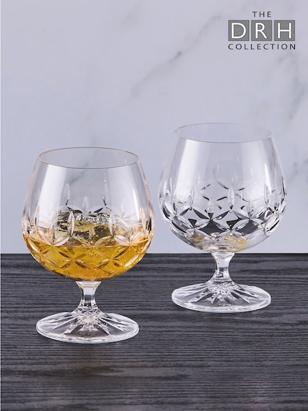 The DRH Collection Set of 2 Clear Dorchester Brandy Rum Glasses Fully Cut (AU7518) | €45