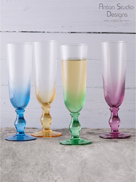 Anton Studio Designs Set of 4 Pink Swirl Champagne Flutes (AU7525) | €54