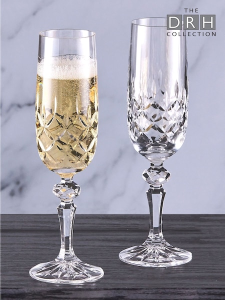 The DRH Collection Set of 2 Clear Dorchester Fully Champagne Flutes Cut (AU7530) | €45