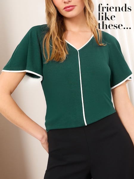 Verde - Friends Like These Tipped Flutter Sleeve T-Shirt (AU7543) | R$ 335