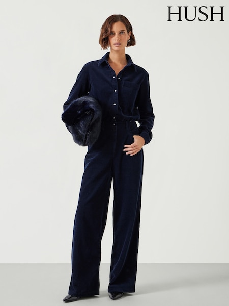 Azul marino - Hush Evelyn Cord 100% Cotton Jumpsuit (AU7551) | 184 €