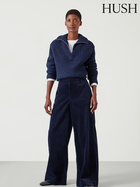 Hush Blue 100% Cotton Wide Leg Cord Trousers (AU7563) | 235 QAR