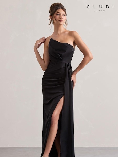 Club L London Hollywood Satin Strapless Draped Maxi Dress (AU7584) | €126