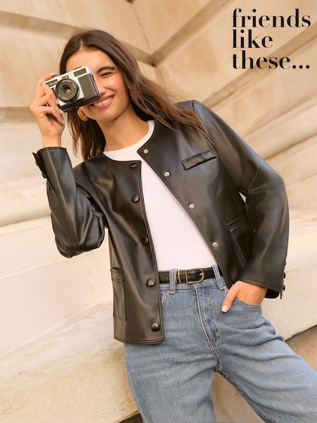 Friends Like These PU Collarless Jacket (AU7645) | ‏314 د.إ.‏