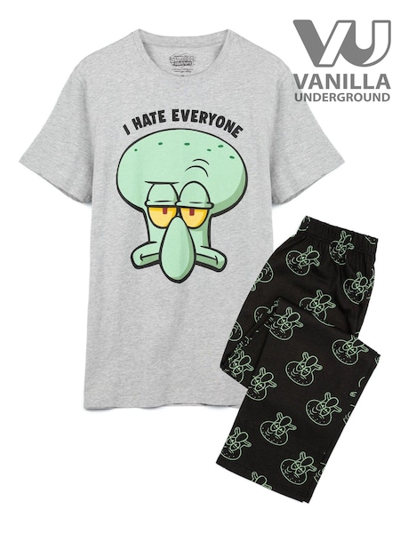Vanilla Underground Grey Mens SpongeBob SquarePants Short Sleeve Long Leg Licensed Pyjamas (AU7660) | €37