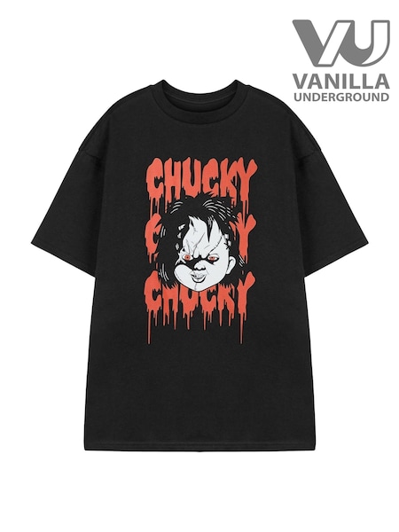 Vanilla Underground Black Unisex Adults Chucky Licensed Halloween 100% Cotton T-Shirt (AU7661) | AED155