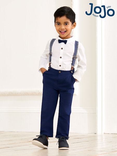 JoJo Maman Bébé Navy 4-Piece Shirt & Trouser Set With Bow Tie & Braces (AU7669) | €62 - €72
