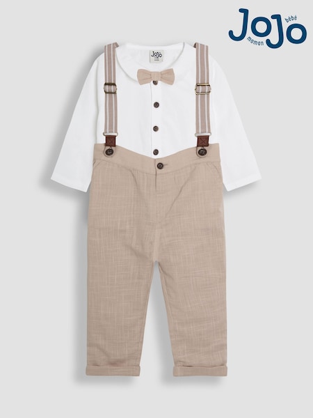 JoJo Maman Bébé Stone 4-Piece Shirt & Trouser Set With Bow Tie & Braces (AU7674) | €62 - €72