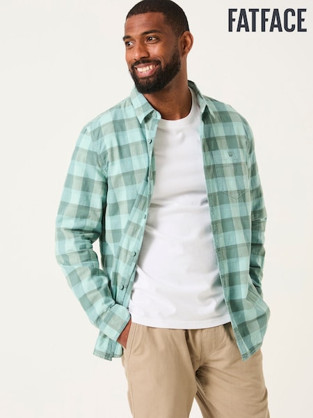 FatFace Brent Aqua Blue Long Sleeve Buffallo Overdye Check Shirt (AU7680) | AZN 124