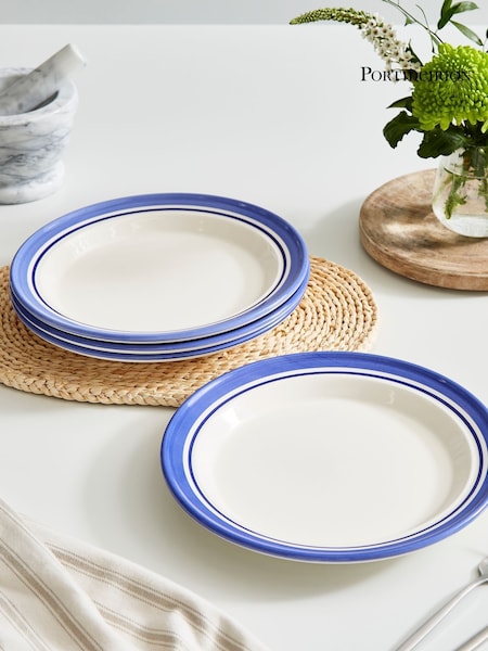 Portmeirion Blue White Potter's Stripe Set of 4 Dinner Plates (AU7726) | €54