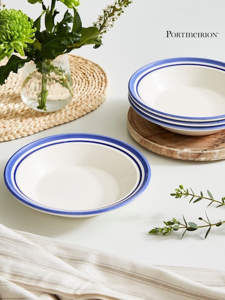 Portmeirion Blue White Potter's Stripe Set of 4 Soup Plates (AU7738) | €54