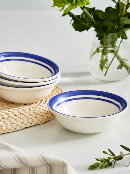 Portmeirion Blue White Potter's Stripe Set of 4 13cm Bowls (AU7740) | €34