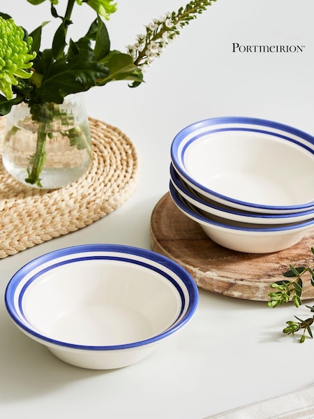 Portmeirion Blue White Potter's Stripe Set of 4 Oatmeal Bowls (AU7773) | €44
