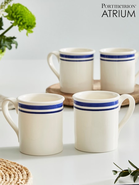 Portmeirion Blue White Potter's Stripe Set of 4 Breakfast Mugs (AU7780) | €35