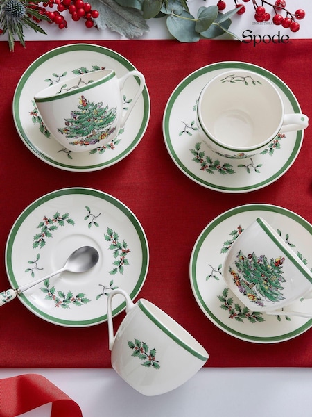 Spode Green Christmas Tree Set of 4 Teacups & Saucer (AU7781) | €114