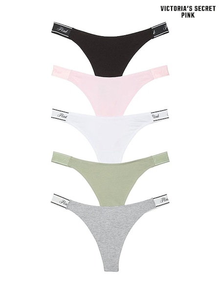 PINK Black/White/Green/Grey/Pink Thong 5 Pack Knickers (AU7854) | €31