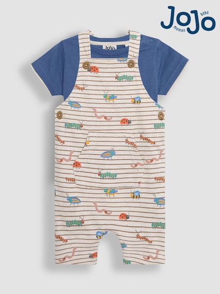 JoJo Maman Bébé Natural Bug Print Dungarees & T-Shirts Set 2 Piece (AU7915) | €40 - €41