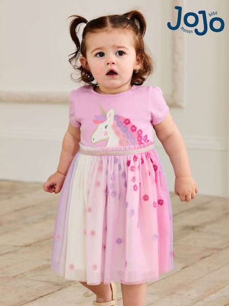 JoJo Maman Bébé Lilac Purple Unicorn Appliqué Tulle Party Dress (AU7916) | €54 - €64