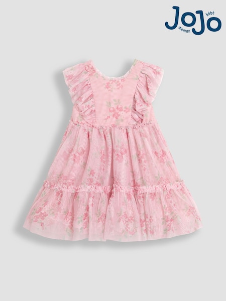 JoJo Maman Bébé Floral Ruffle Shoulder Tiered Tulle Dress (AU7919) | ‏218 د.إ.‏ - ‏ 256‏ د.إ.